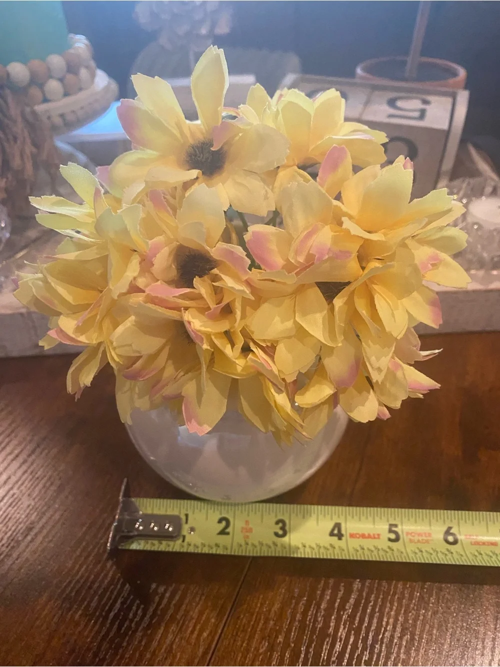 Yellow and Pink Faux Flower Arrangement in White Vase